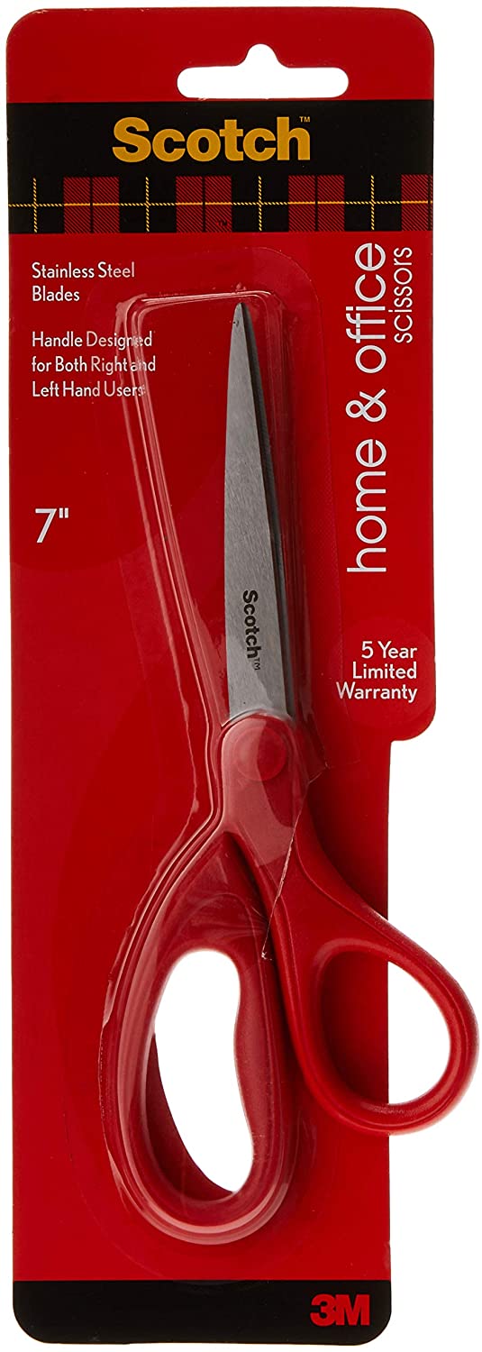 Scotch Household Scissor, 7-Inches Red Handle Light Duty Cutting Stainless Steel Blades