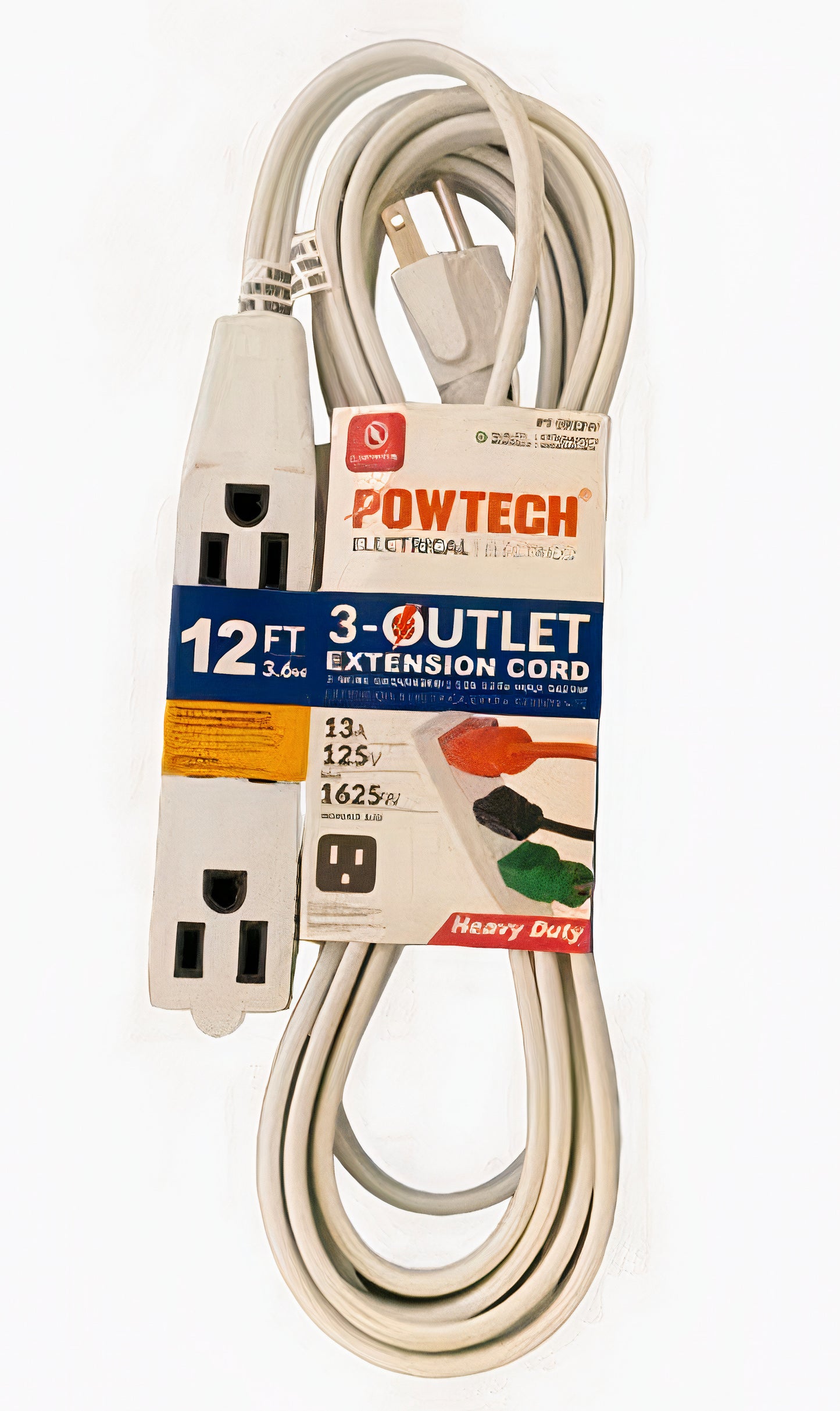 UL 3 Outlet Banana Extension 12 ft white Grounded Indoor Home Office Extension Cord