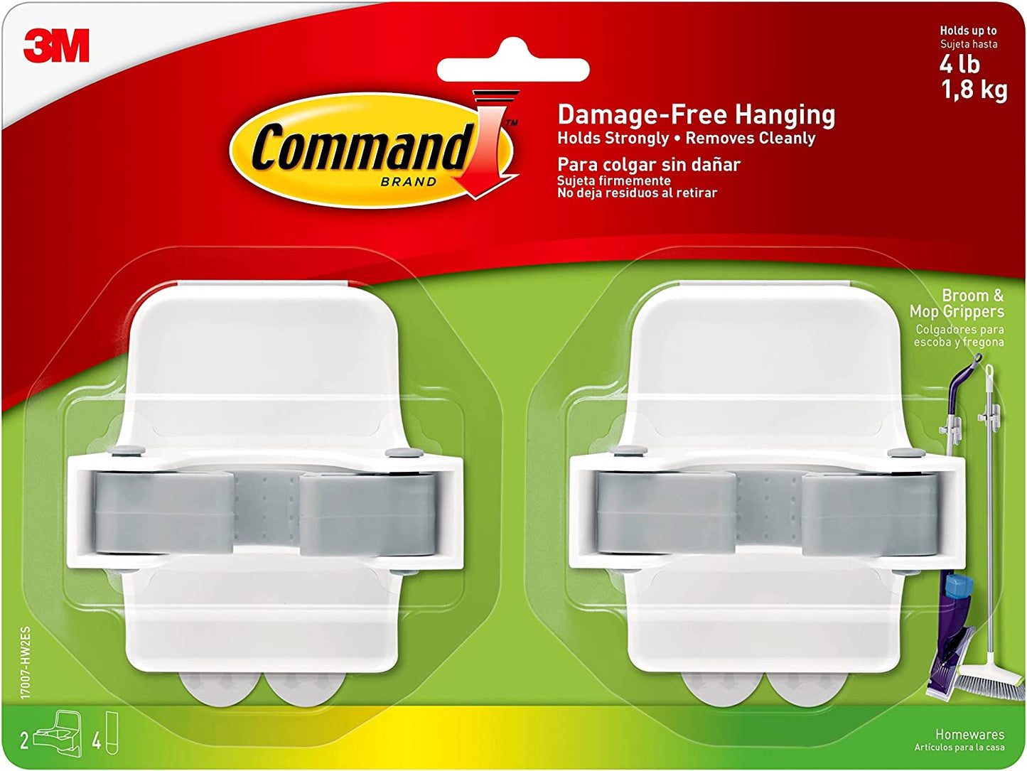 Command White Broom Gripper, Holds up to 4 lbs Damage-Free Hanging Easy to Apply - 2 per pack