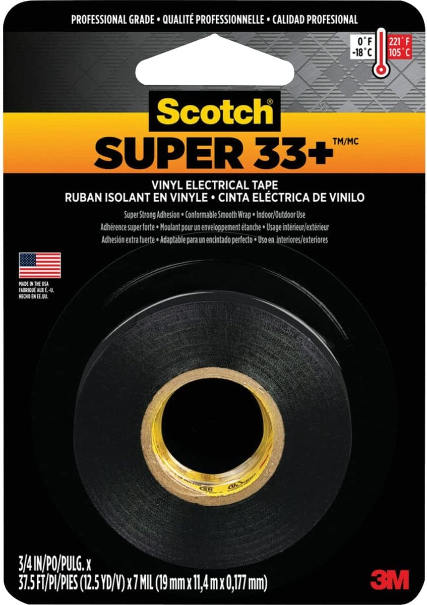 3M 33+TM Vinyl Electrical Tape 3/4X450 Vinyl Plastic Indoor and Outdoor use Electrical Mechanical protection