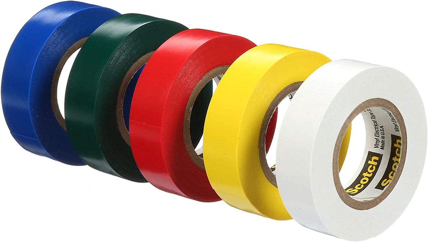 3M Scotch Electrical Tape, Multi-Color Value Pack, 5 Rolls durable premium vinyl material