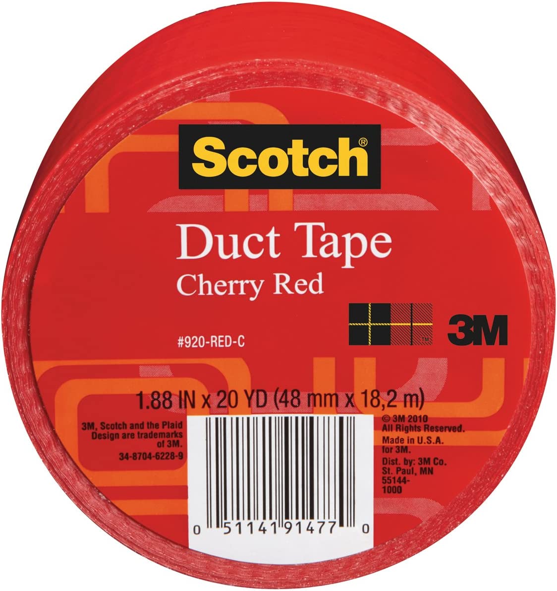 Scotch Duct Tape, 1.88 in x 20 yd, Cherry Red, 1 Roll Durable, Waterproof