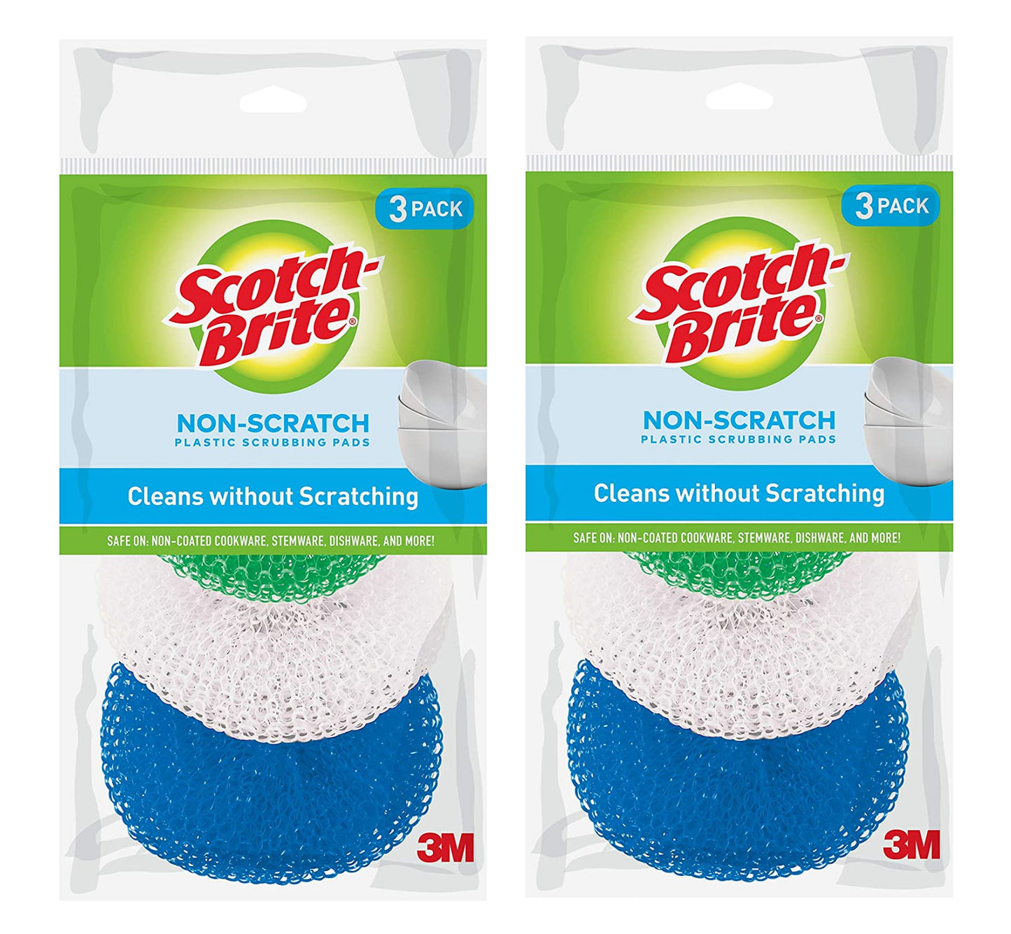 Scotch-Brite Non-Scratch Plastic Scrubbing Pads, Cleans Dishes Without Scratching, 6 Scrubbing Pads