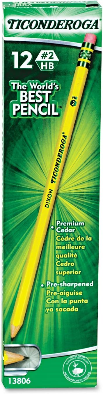 Ticonderoga Wood-Cased Pencils, Pre-Sharpened, 2 HB Soft, Yellow, 12 Count