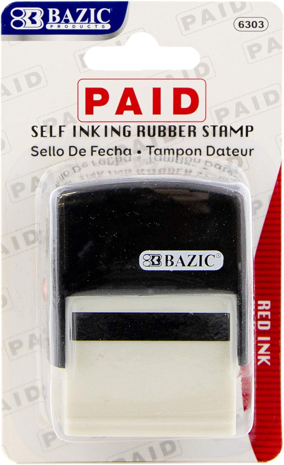BAZIC Paid Self Inking Rubber Stamp (Red Ink), Stamp Impression Size 1.41" x 0.47"