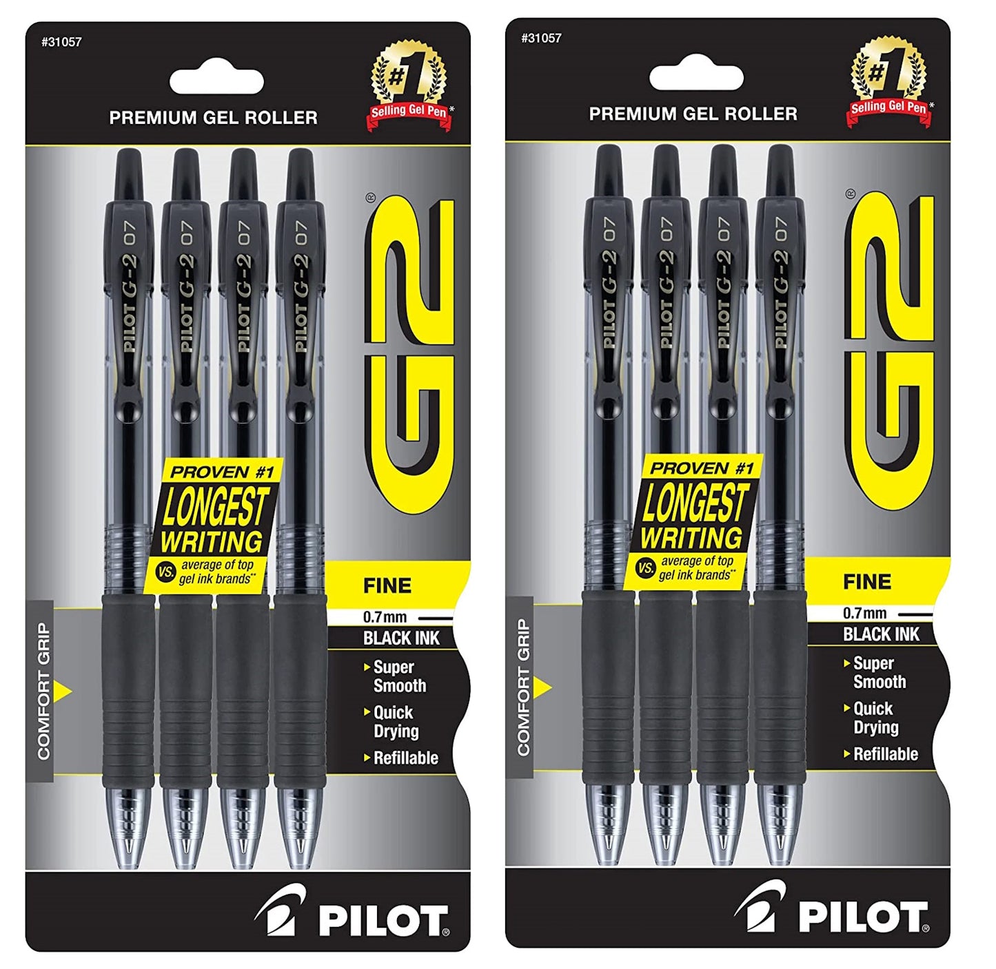 PILOT G2 Premium Refillable, Retractable Rolling Ball Gel Pens 8-Count Fine Point Black Ink - 2 Pack