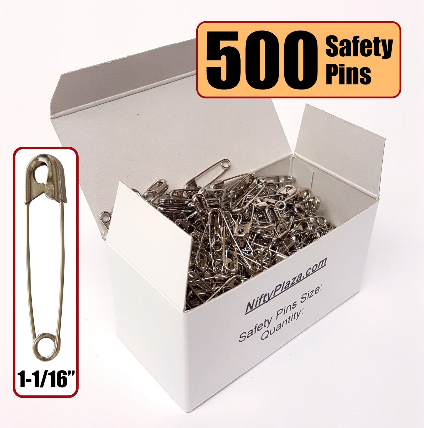 NiftyPlaza Safety Pins, Size 1-1/16 Inch, High Grade Steel, Closed Position, Nickel Pleated