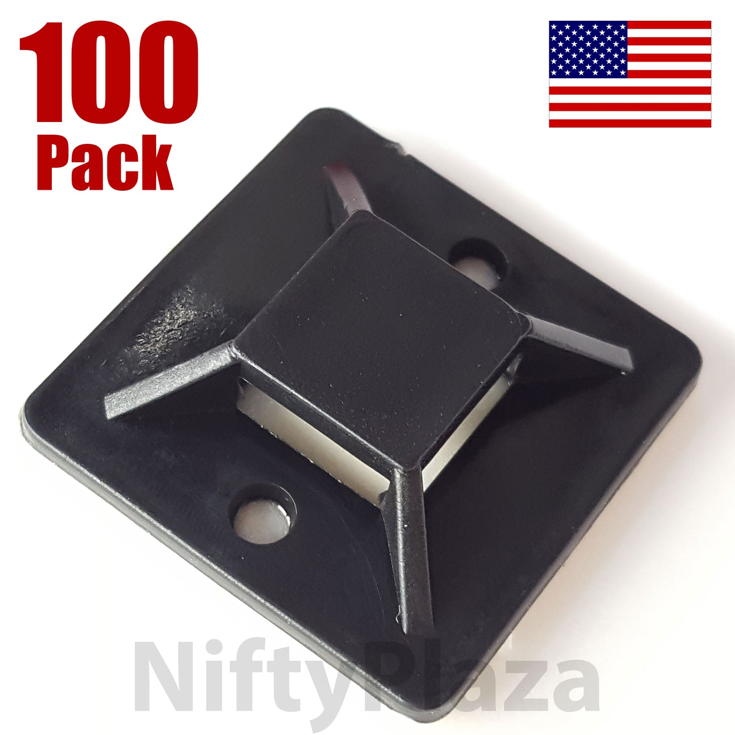 Cable Tie Mounts (25mm x 25mm) Self ADHESIVE Clips Wire Tie Base - Premium Grade Strength Screw-Hole Anchor Point Provides Optimal Strength