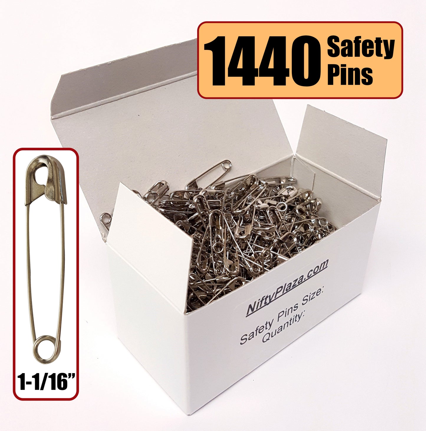 NiftyPlaza Safety Pins, Size 1-1/16 Inch, High Grade Steel, Closed Position, Nickel Pleated