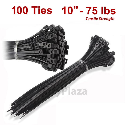 NiftyPlaza 10 Inch Cable Ties - 100 Pack - UV Weather Resistant - 75 LBS Nylon Wrap Zip Ties