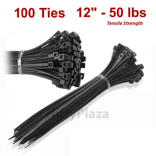 NiftyPlaza 12 Inch Cable Zip Ties, 50 lbs Tensile Strength Premium Grade - 100 Pack