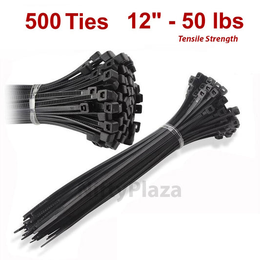NiftyPlaza 12 Inch Cable Ties, UV Weather Resistant, 50 LBS Nylon Wrap Zip Ties - 500 Pack