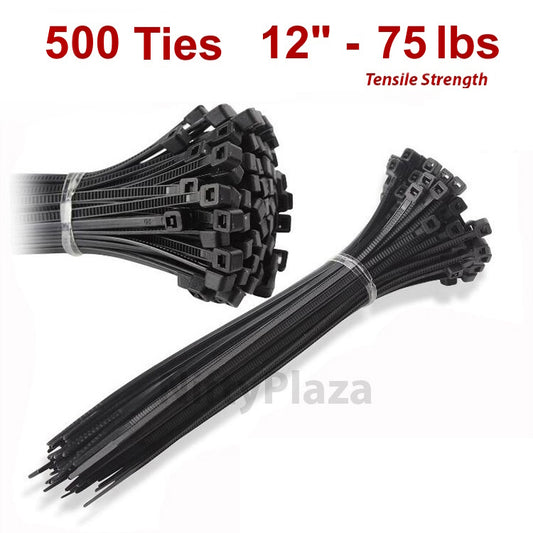 NiftyPlaza 12 Inch Cable Ties, UV Weather Resistant, 75 Lbs Nylon Wrap Zip Ties, 500 Cable Zip Ties