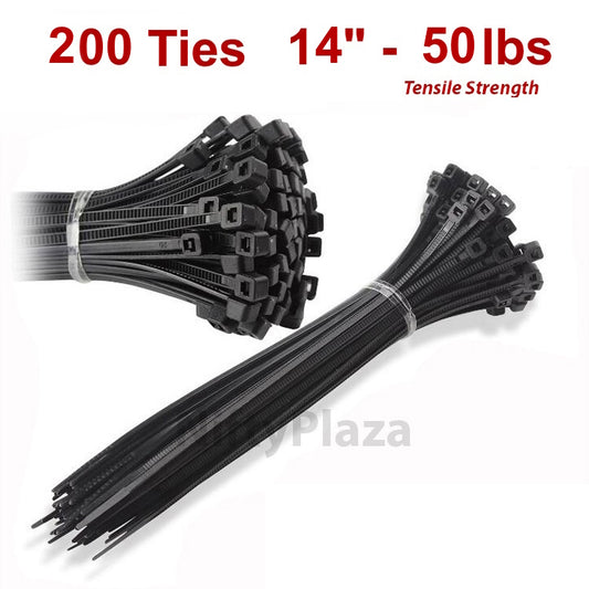 NiftyPlaza 14 Inch Cable Ties, 50 Pounds TENSILE Strength Premium Grade, 200 Zip Ties