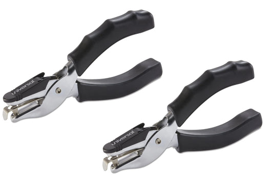 Universal Eight-Sheet Handheld 1/4 Hole Punch, Metal with Black Rubber Grip, 2-Count
