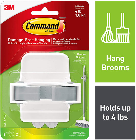 Command White Broom Gripper, Holds up to 4 lbs Damage-Free Hanging Easy to Apply