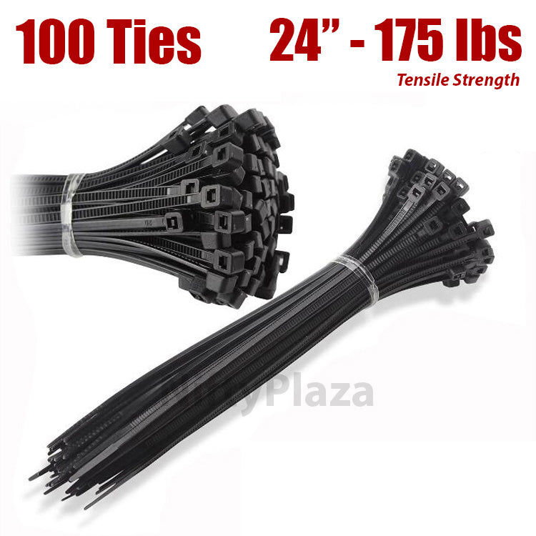 NiftyPlaza 24 Inch Cable Ties, 175 Pounds TENSILE Strength Premium Grade, 100 Zip Ties