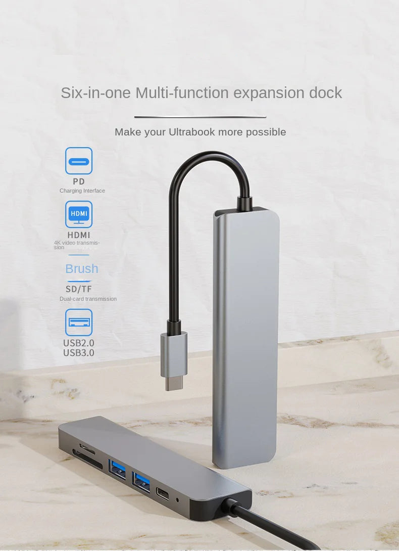 Multifunction Port 6 in 1 Multifunction type C Hub USB C to HDTV 4K Multi Ports Macbook P ...