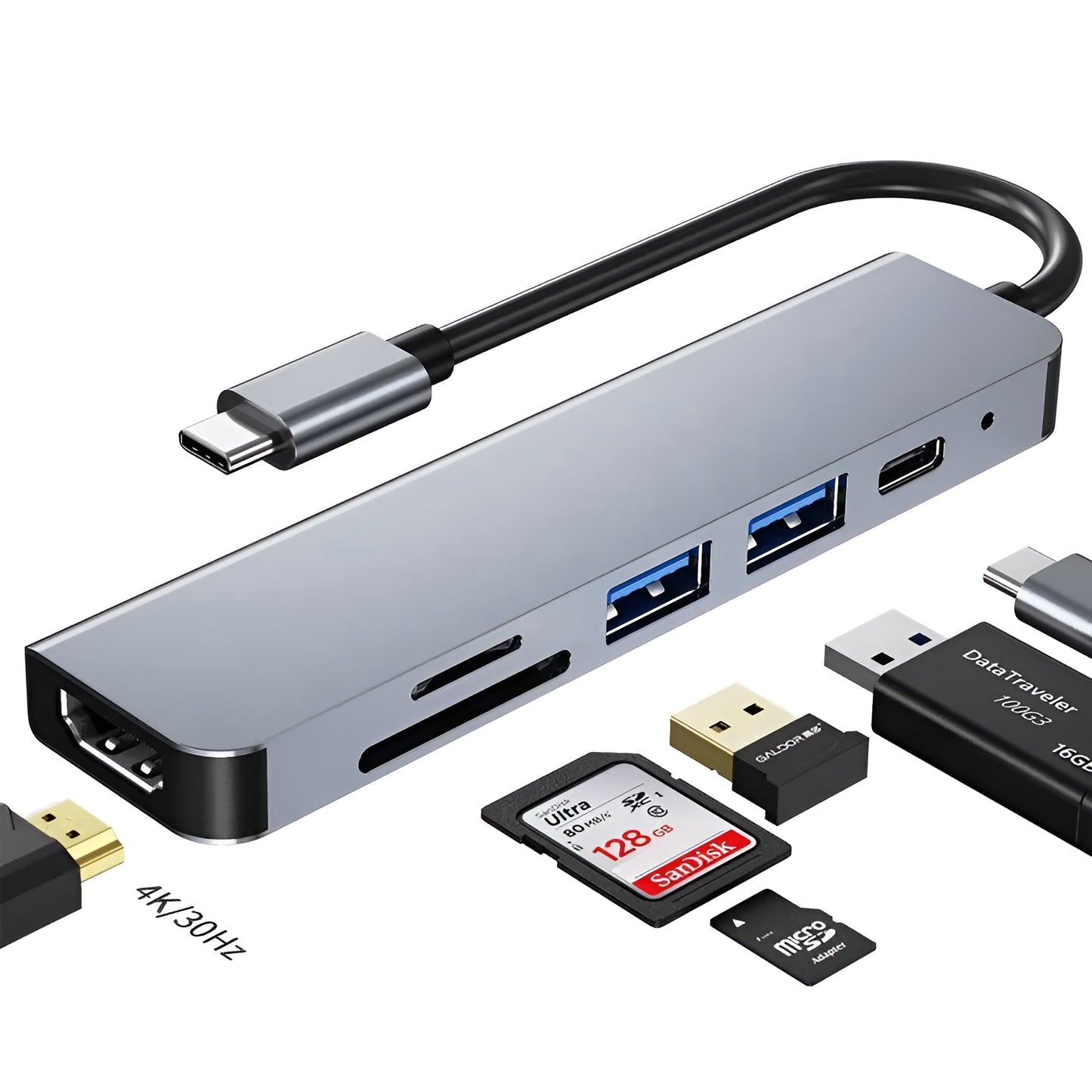 6 in 1 Multifunction type C Hub USB C to HDTV 4K Multi Ports Macbook PD 87W Power Charging