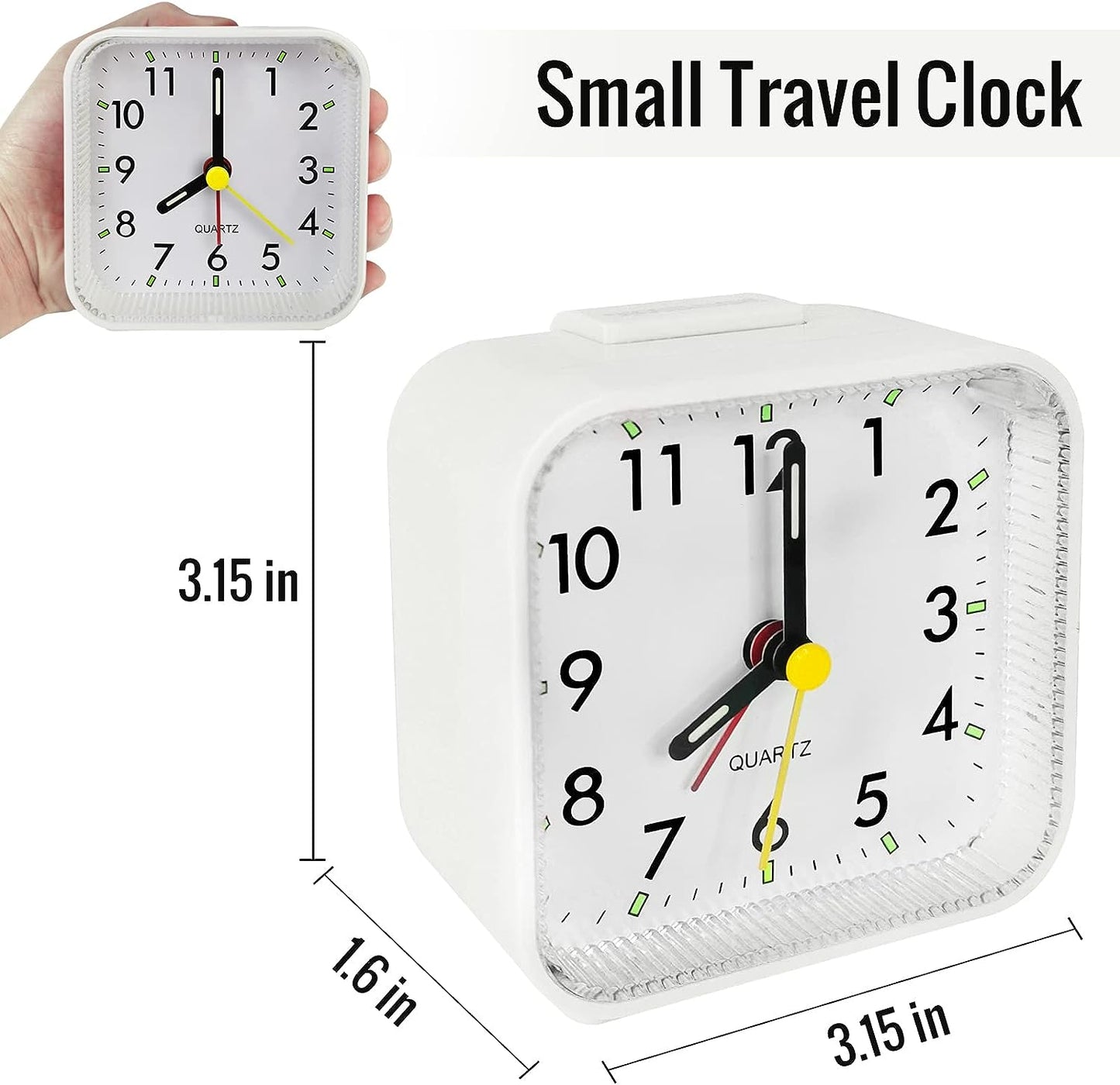 Small Analog Alarm Clock Battery Operated, Travel Silent with No Ticking Analog Quartz Snooze, Light