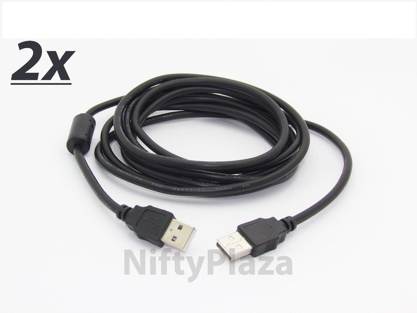 2 Pack 9FT USB 2.0 A Male to B MALE Extension Cable Black
