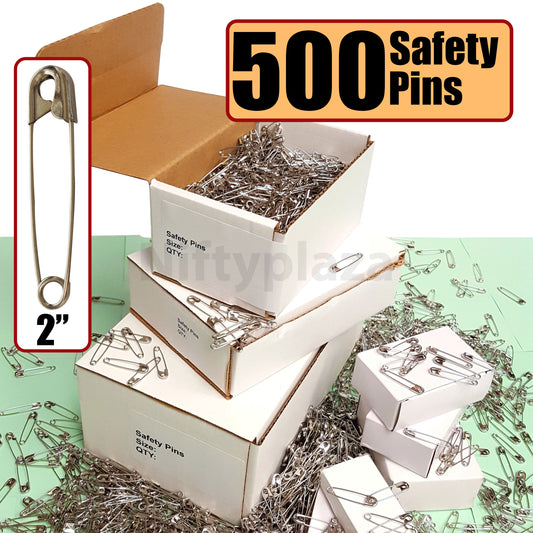 NiftyPlaza 500 Extra Large Safety Pins, Size 2 Inch, Crafting, Quilting, Closed, Heavy Duty, Steel, Nickel Pleated, No Rust