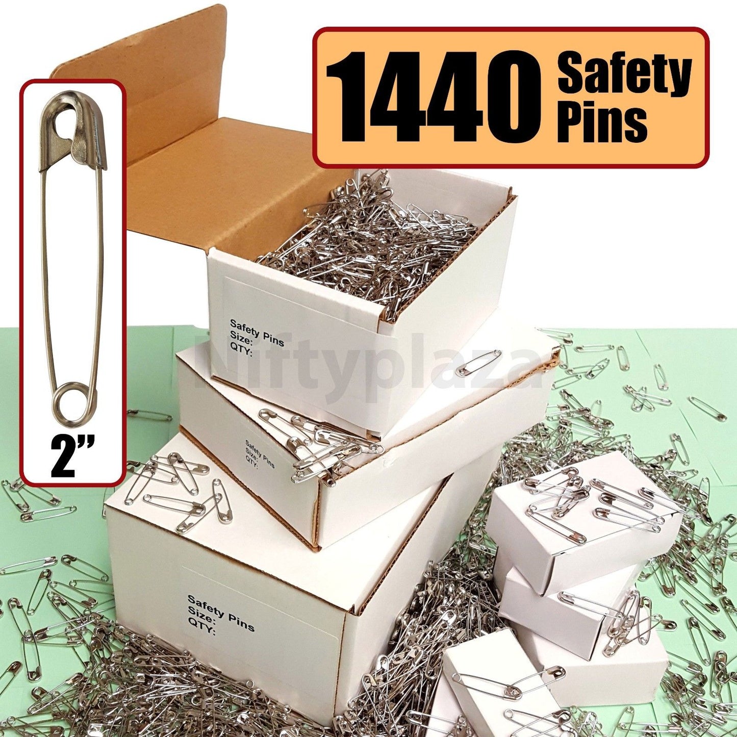NiftyPlaza 1440 Extra Large Safety Pins, Size 2", High-Grade Steel, Nickel Plated, Rust Resistant, for Crafting
