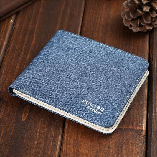 New Mens Leather Bifold Blue Wallet ID Card Holder Coin Pocket Thin Pulabo Purse