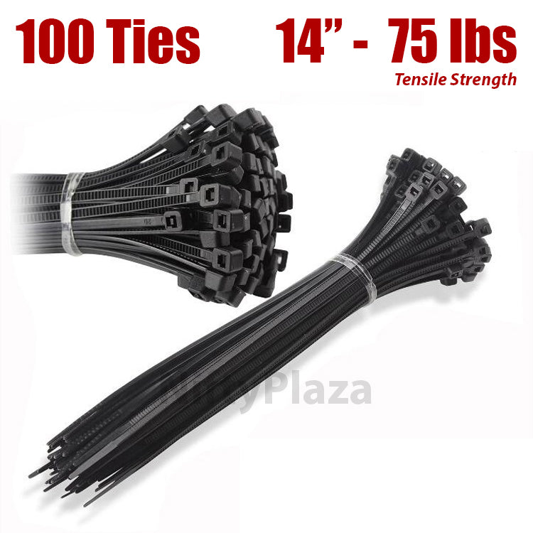 NiftyPlaza 14 Inch Cable Ties, 75 Pounds TENSILE Strength Premium Grade, 100 Zip Ties