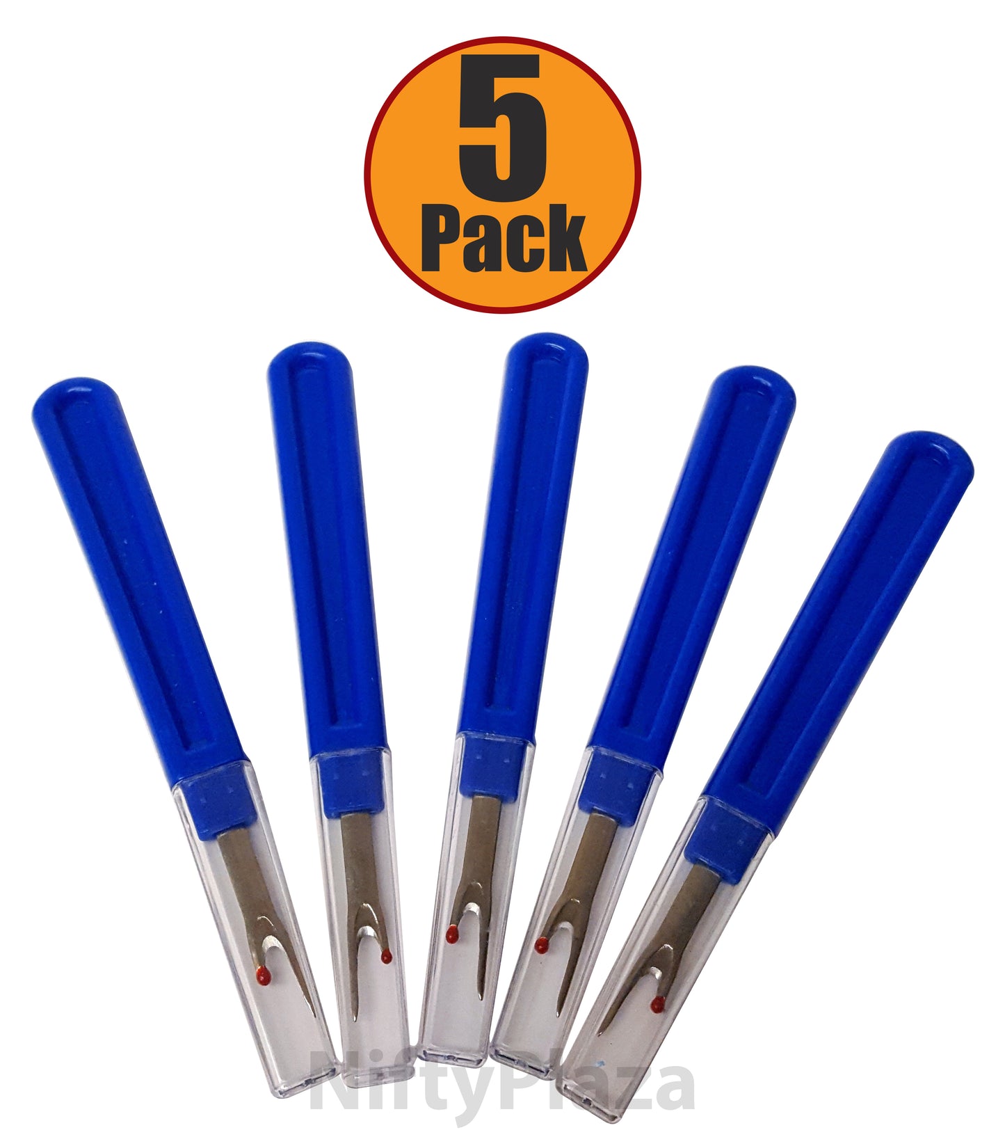 Seam Ripper Sharp STEEL TIP 5 ¼ Inch PREMIUM QUALITY with Safety Lid - 5 Pack