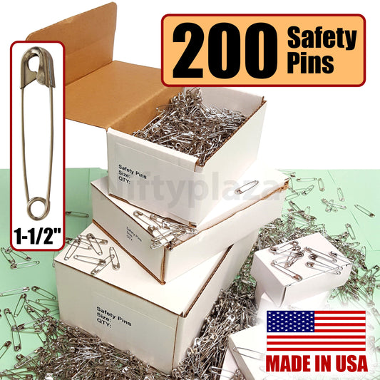 NiftyPlaza 200 Large Safety Pins, Size 1-1/2", Nickel Pleated, Rust Resistant