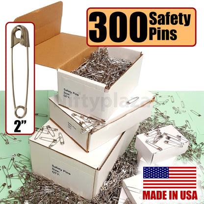 NiftyPlaza Extra Large 2 Inch Safety Pins, 300 Pack, Nickel Pleated, Heavy Duty, Industrial Strength, for Crafting