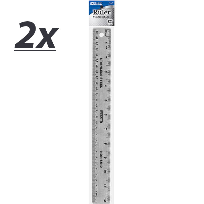 Lot of 2 Stainless Steel High Quality Non-Skid Back Straight 12" (30cm) Ruler