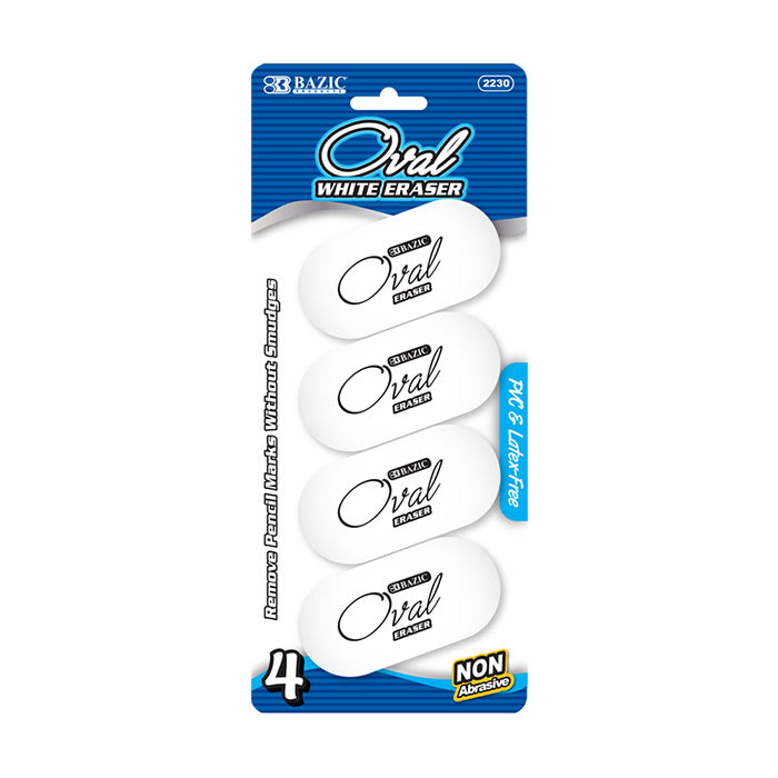 New White Oval Pencil Erasers Excellent Quality latex-free 4 per Pack Excellent Quality