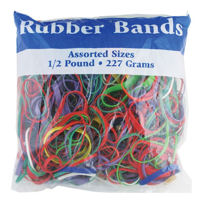 Assorted Rubber Bands 1/2 Pound 227 Grams Multi Color and Size