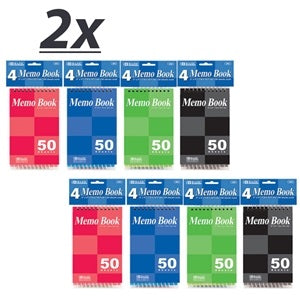 Lot of 8 Memo Books - 50 Sheets 3" X 5" Top Bound Spiral Memo Books - 2 Packs of 4