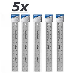 Lot of 5 Stainless Steel Quality Non-Skid Back Straight Ruler 12" (30cm)