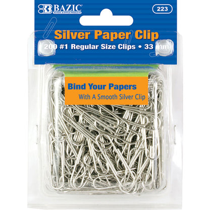 200 Regular Paper Clips (33mm) Silver Wire Smooth Finish Paper Clip