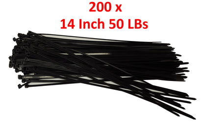NiftyPlaza 14 Inch Cable Ties, 50 Pounds TENSILE Strength Premium Grade, 200 Zip Ties