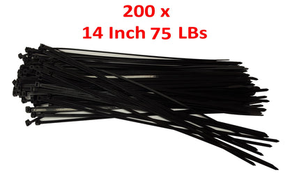 NiftyPlaza 14 Inch Cable Ties, 75 Pounds TENSILE Strength Premium Grade, 200 Zip Ties