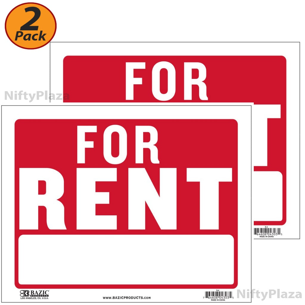 2 Pack - For Rent Sign, 9" x 12" Durable Plastic, Weatherproof Bright and Highly Visible