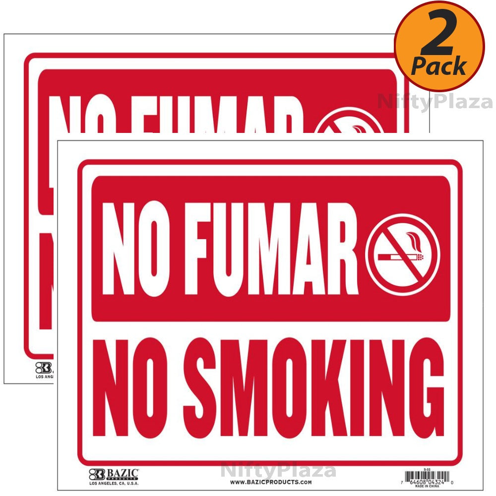 2 Pack - No Smoking No Fumar Sign 9"x12" Durable Plastic Weatherproof Bright and Highly Visible