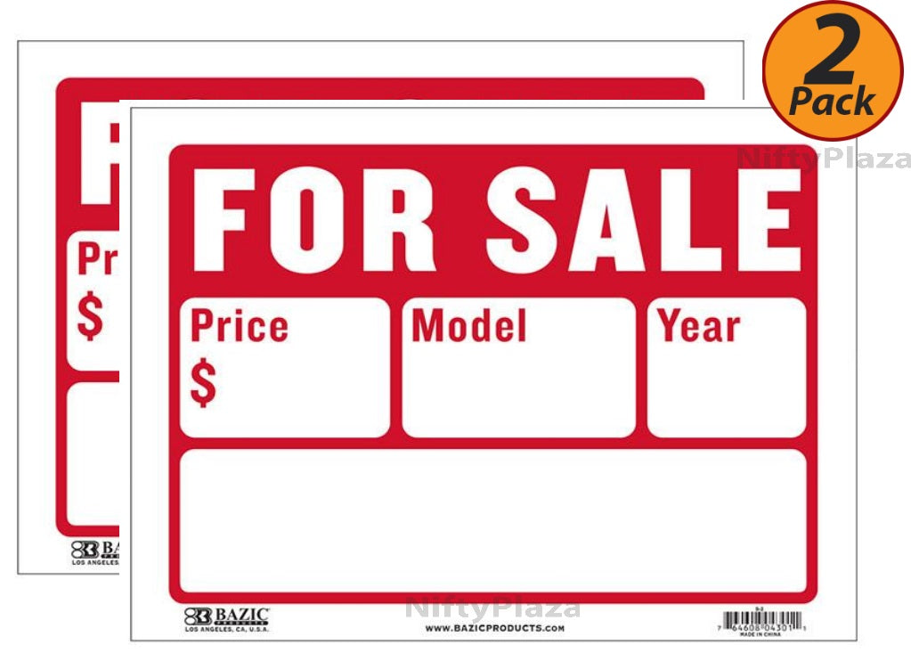 2 Pack - For Sale Sign (2-Line) 9 Inch X 12 Inch - High impact, superior visibility, Durable plastic, weatherproof - S2