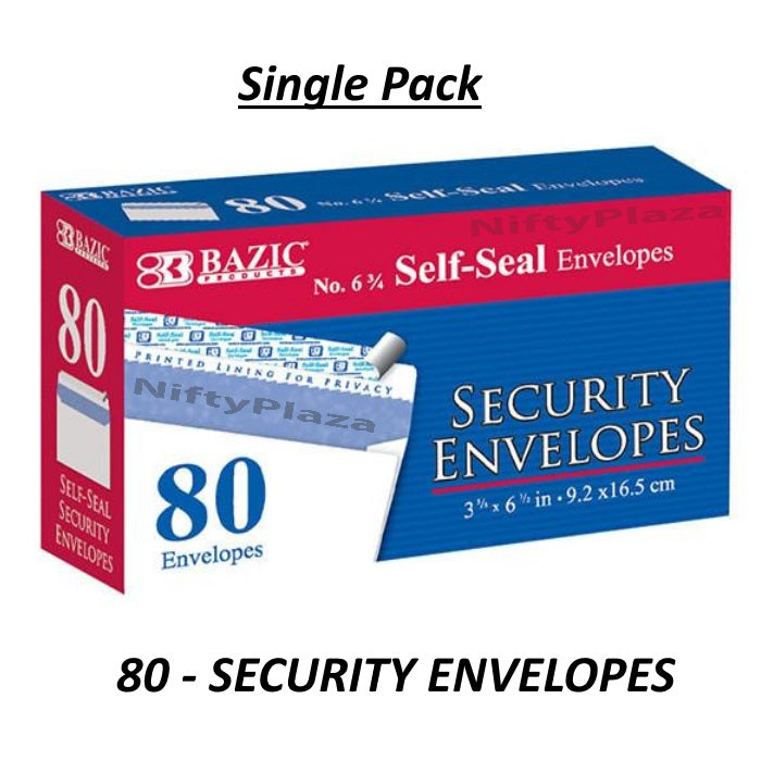 BAZIC #6 - 3/4 Peel and Seal Security Envelope Self-Adhesive Strip 80 Per Pack - B573