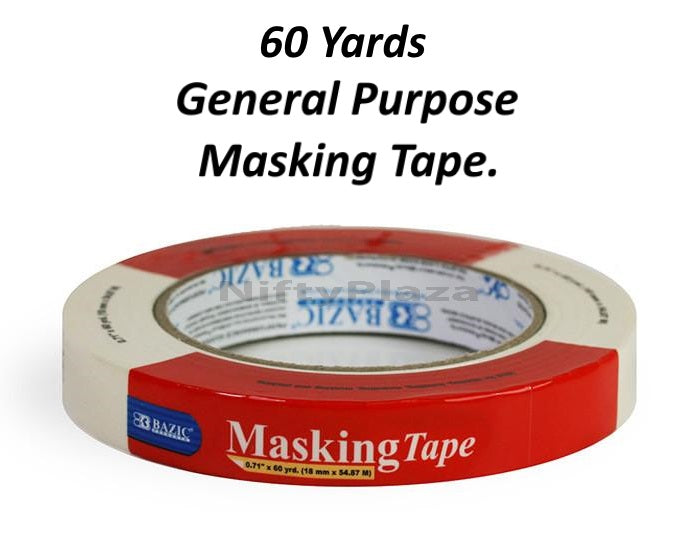 BAZIC 0.71 inch X 2160 inch (60 Yards) General Purpose Masking Tape, labeling, bundling, mounting, packing - B950