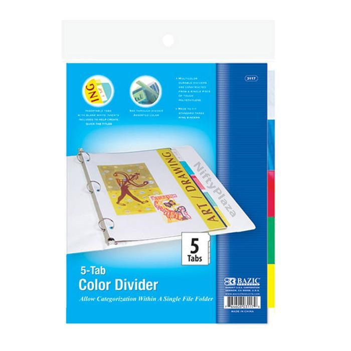 3-Ring Binder Dividers with 5-Insertable Color Tabs Fits in standard three Ring Binder - B3117