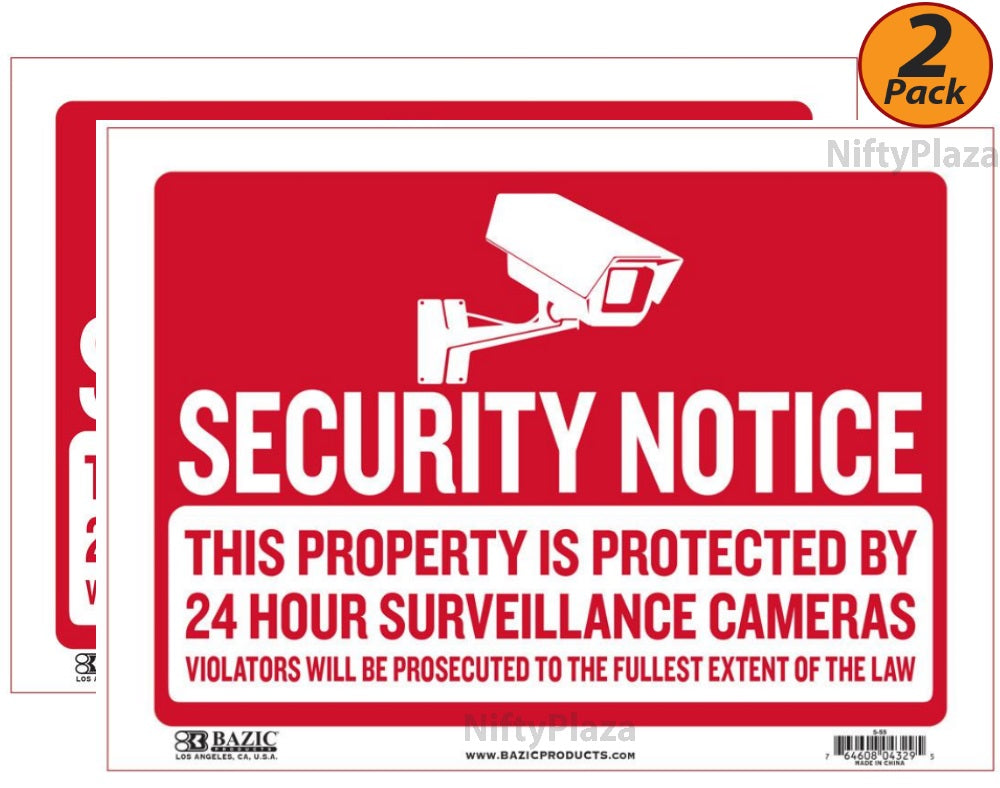 2 Pack - SECURITY NOTICE Sign 9 inch x 12 inch Bright and highly visible