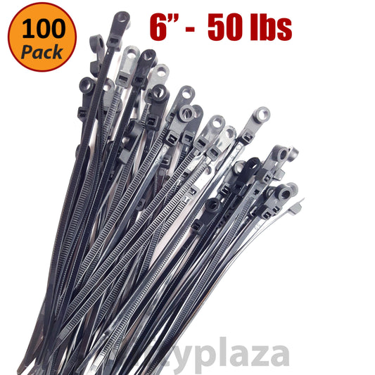 NiftyPlaza 6 Inch Mounting Hole Cable Ties, 50 LBS Nail Screw Wire Hole Zip Tie, 100 Cable Ties