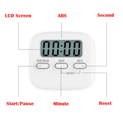 Magnetic LCD Digital Kitchen Timer with loud Alarm Backing Stand Cooking Digital Time Reminder - White
