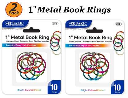 Pack of 2 One Inch Metal Assorted Color Book Rings Excellent Quality 10 Pieces Per Pack